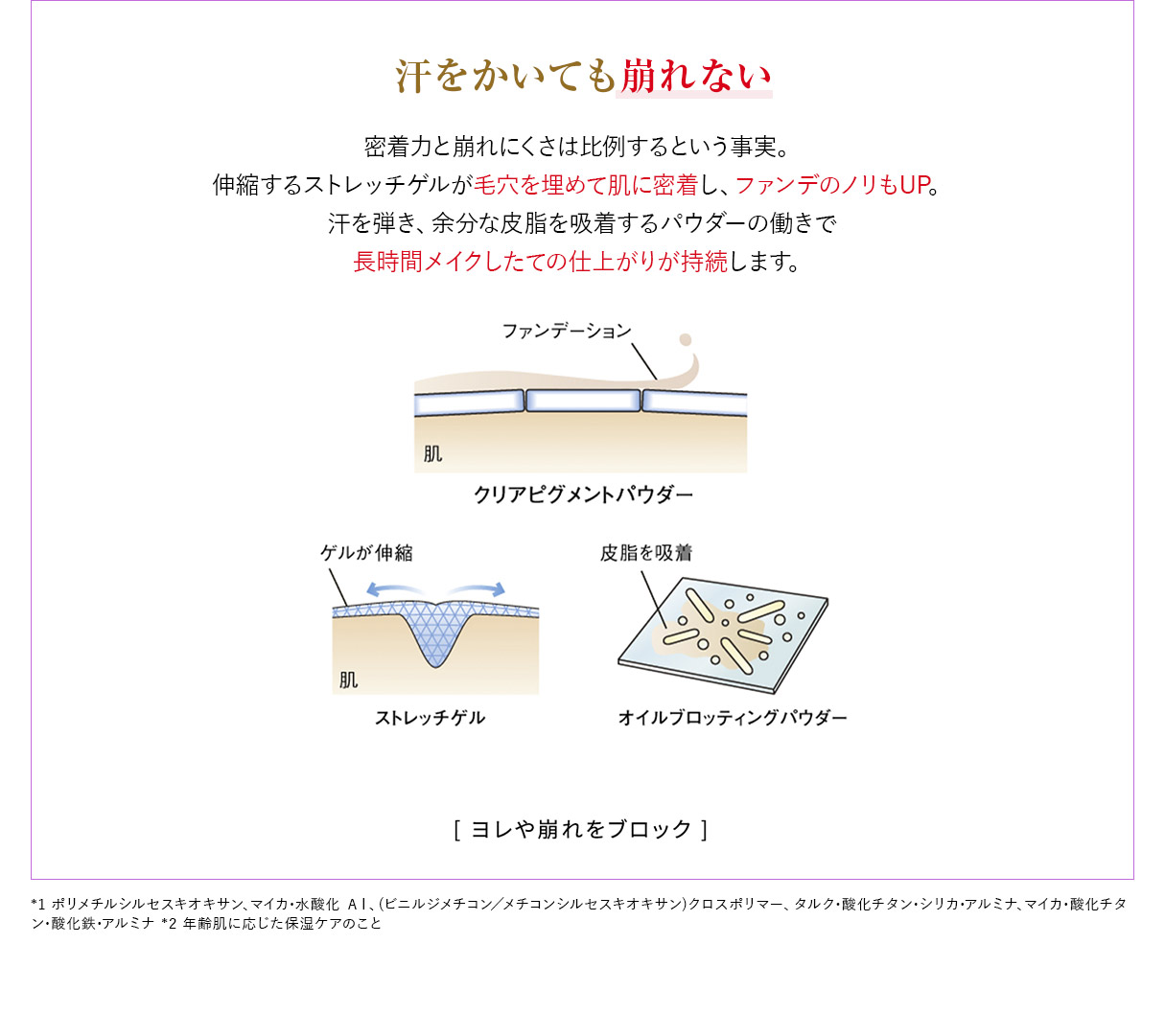 汗をかいても崩れない