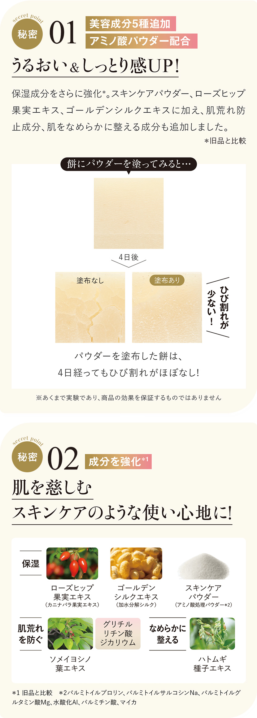 美容成分5種追加アミノ酸パウダー配合 うるおい＆しっとり感UP！成分を強化＊1 肌を慈しむ スキンケアのような使い心地に！