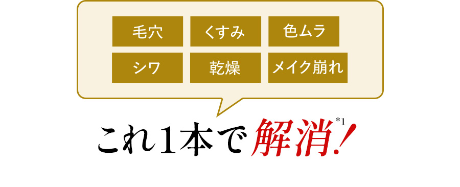 毛穴、くすみ、色むら、しわ、乾燥、メイク崩れ、これ一本で解消！