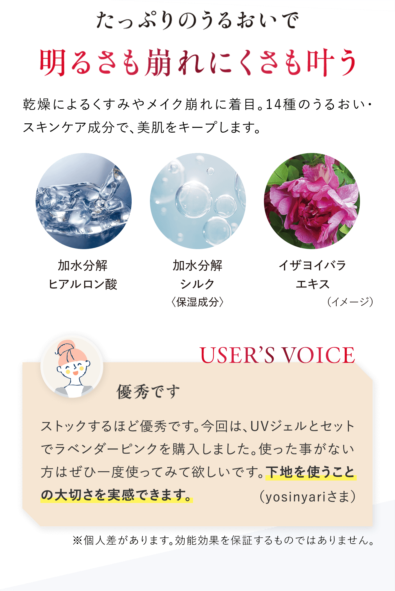 たっぷりのうるおいで明るさも崩れにくさも叶う USER’S VOICE：優秀です