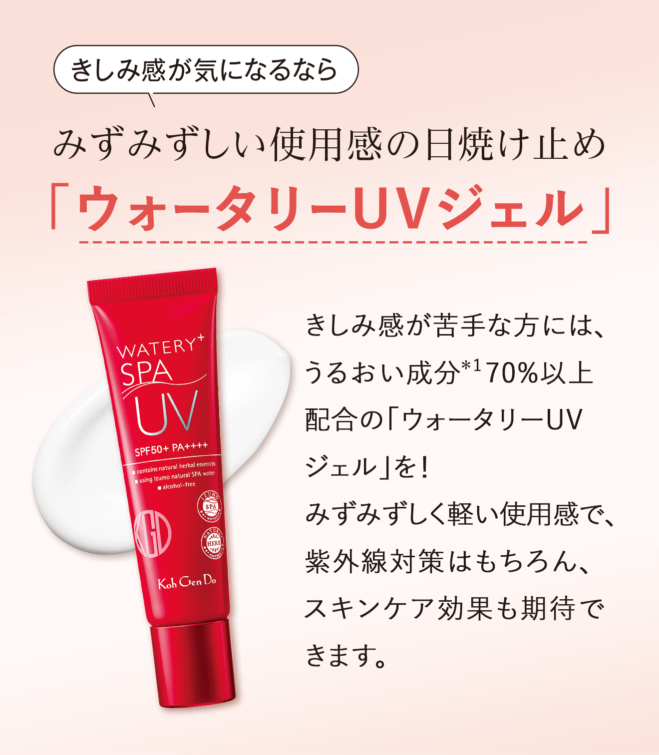 きしみ感がきになるなら みずみずしい使用感の日焼け止め「ウォータリーUVジェル」