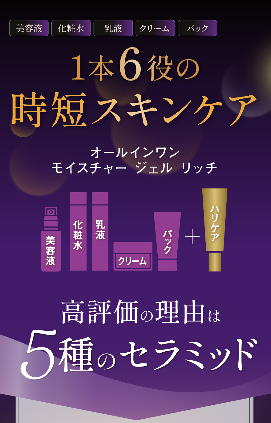 (美容液、化粧水、乳液、クリーム、パック)1本6役の時短スキンケア オールインワン モイスチャー ジェル リッチ