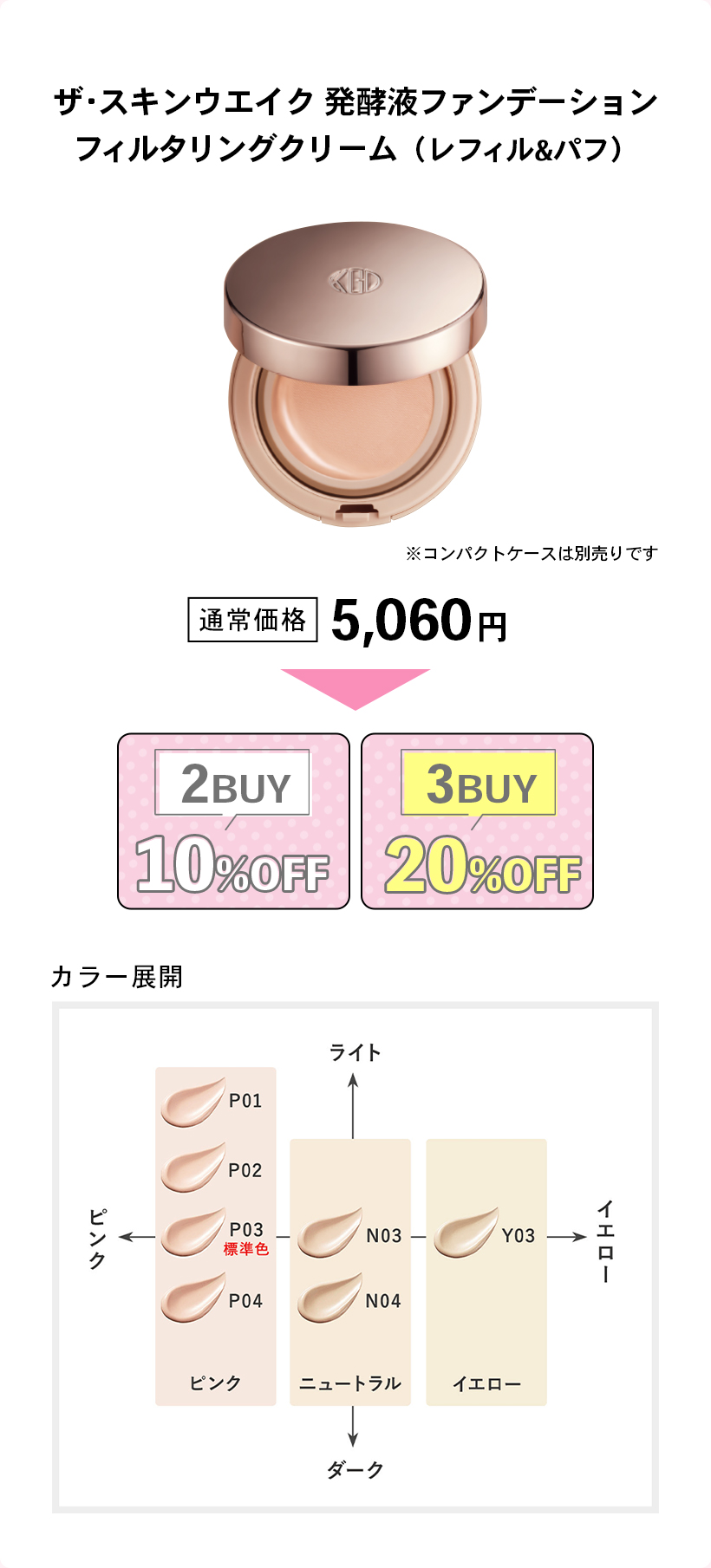 ザ・スキンウエイク 発酵液ファンデーションフィルタリングクリーム（レフィル＆パフ）※コンパクトケースは別売りです通常価格 5,060円2BUY10%OFF3BUY20%OFF