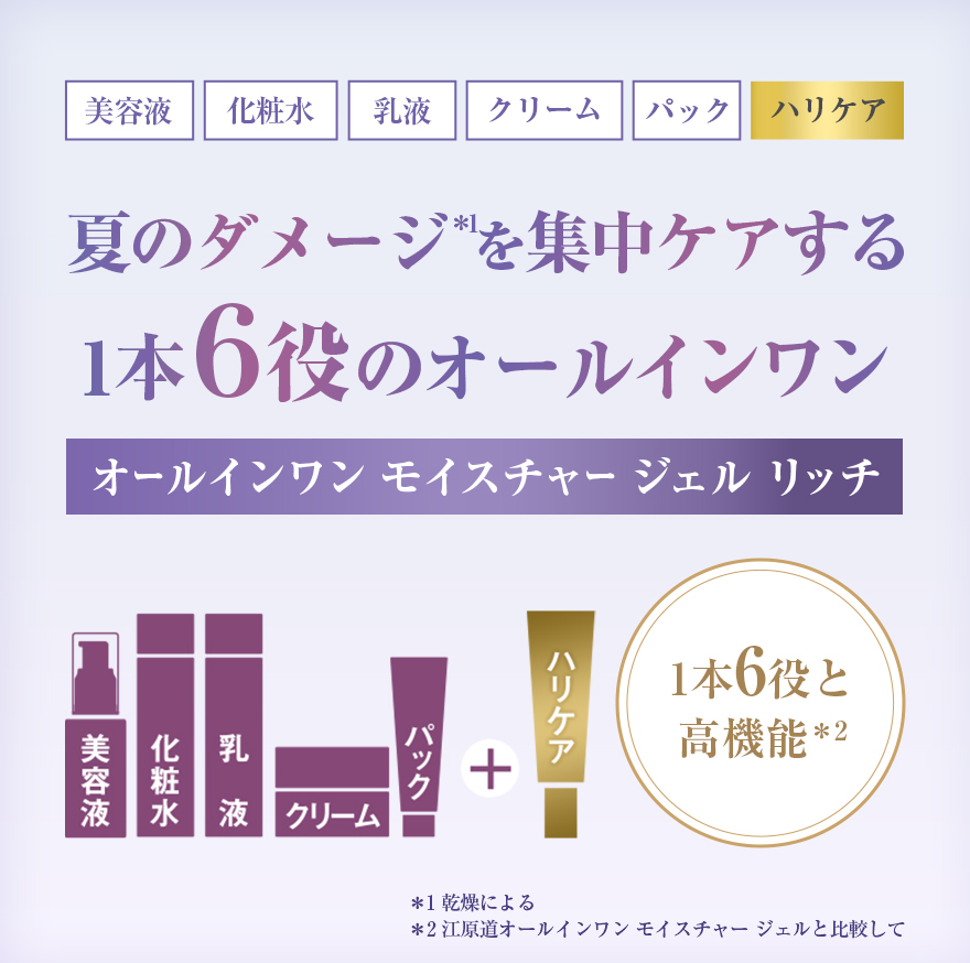 美容液化粧水乳液クリームパックハリケア夏のダメージを集中ケアする1本6役のオールインワンオールインワン モイスチャー ジェル リッチ